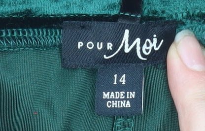 Pour Moi Womens Green Velvet Stretch Trousers Size 14