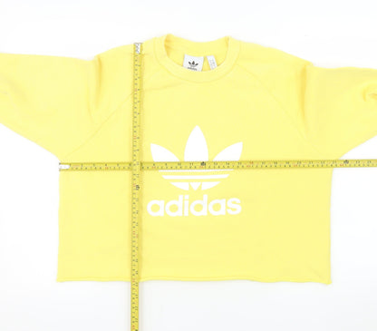 Adidas Women's Yellow Cropped Sweatshirt Size L Crew Neck Logo