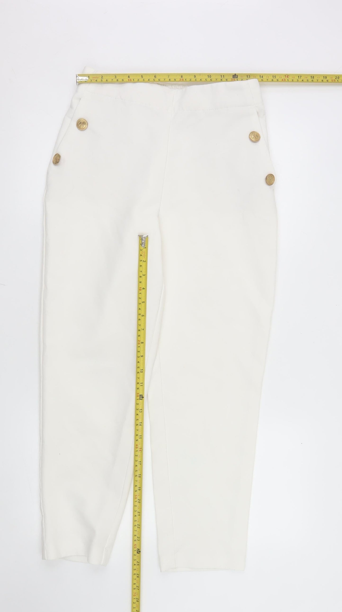 Zara Women Ivory Button Detail Tapered Trousers Size M