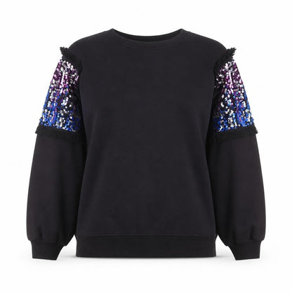 Mango Casual Women's Black Sequin Sleeve Cotton Pullover Sweatshirt Size S