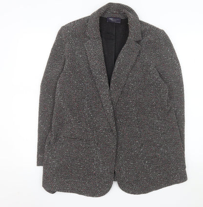 Marks and Spencer Women Black Tweed Long Blazer Jacket Size 16