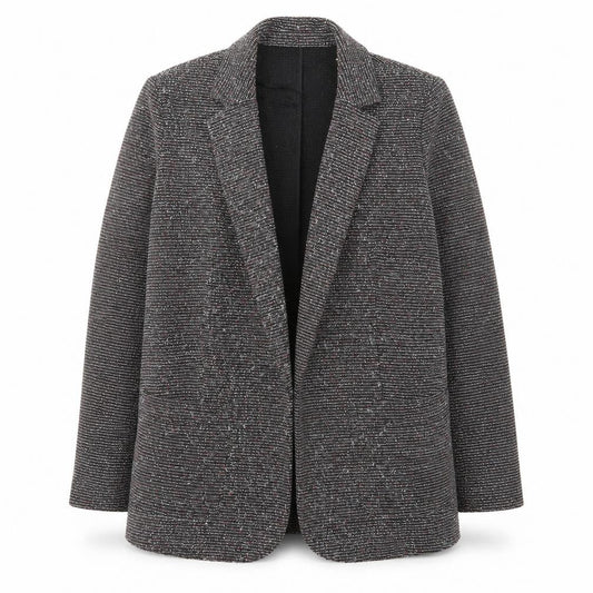 Marks and Spencer Women Black Tweed Long Blazer Jacket Size 16