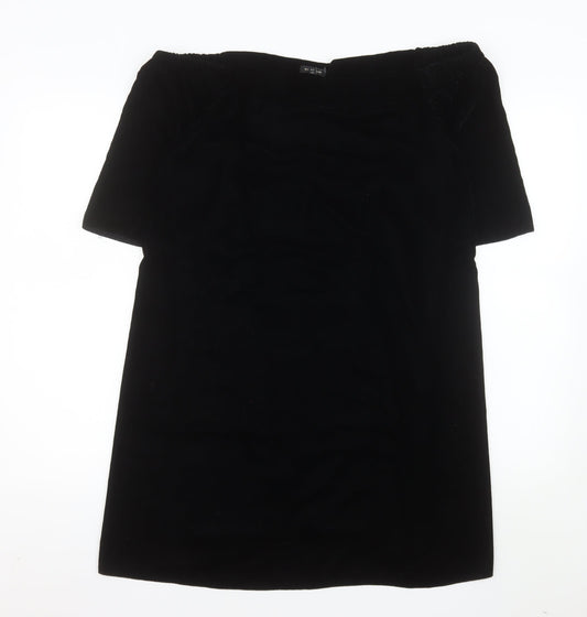 River Island Women Black Size 16 Off Shoulder Velvet Shift Dress