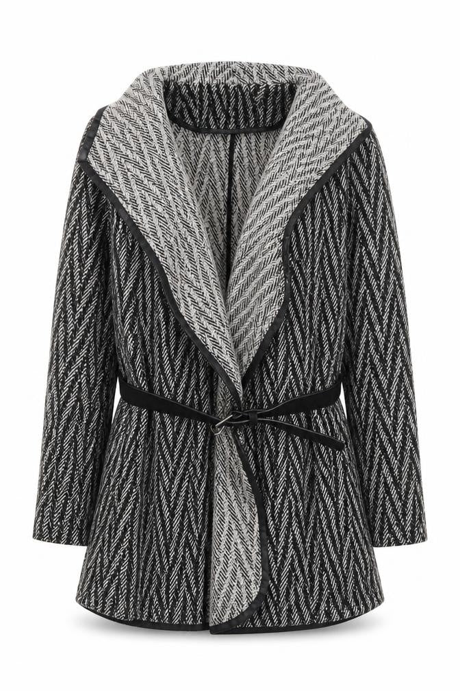 Oasis Womens Grey Herringbone Belted Coatigan Long Sleeve XS