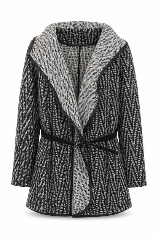 Oasis Womens Grey Herringbone Belted Coatigan Long Sleeve XS