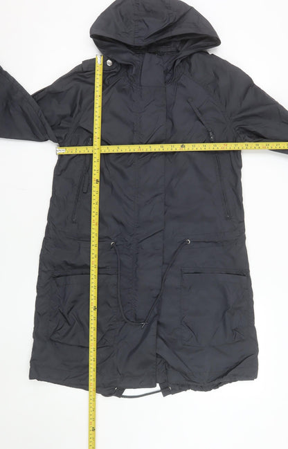 Topshop Women’s Black Hooded Parka Coat Size 8 Long Nylon Jacket