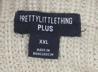 PrettyLittleThing Womens Beige Plus 2XL Chunky Knit Mock Neck Jumper