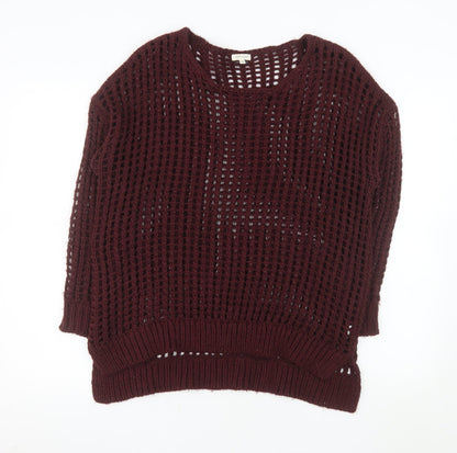 River Island Women Burgundy Open-Knit Jumper Size 12