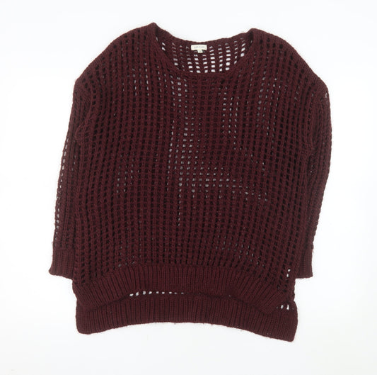 River Island Women Burgundy Open-Knit Jumper Size 12