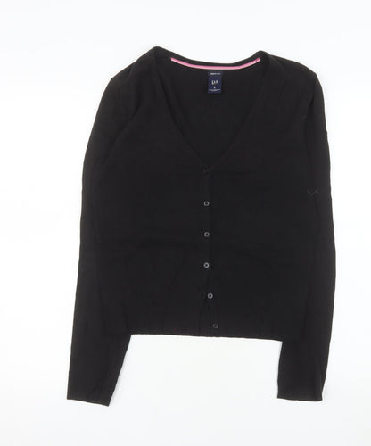 GAP Women Black V-Neck Stretch Cotton Blend Cardigan Size M