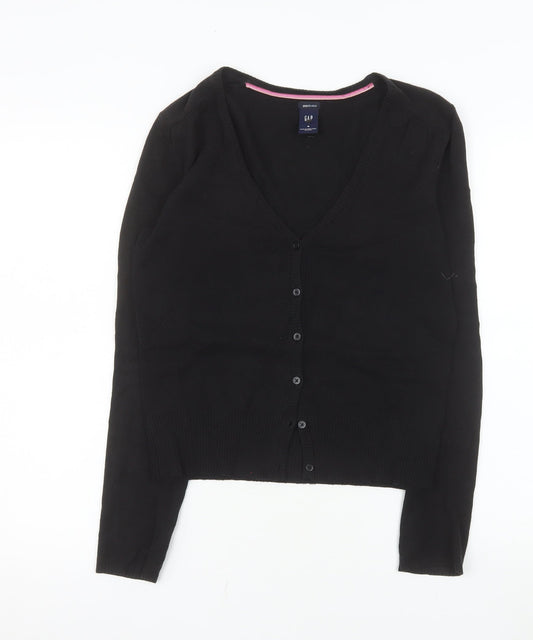 GAP Women Black V-Neck Stretch Cotton Blend Cardigan Size M