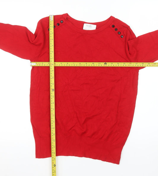 Wallis Women’s Red Crew Neck Button Detail Pullover Jumper Size 12