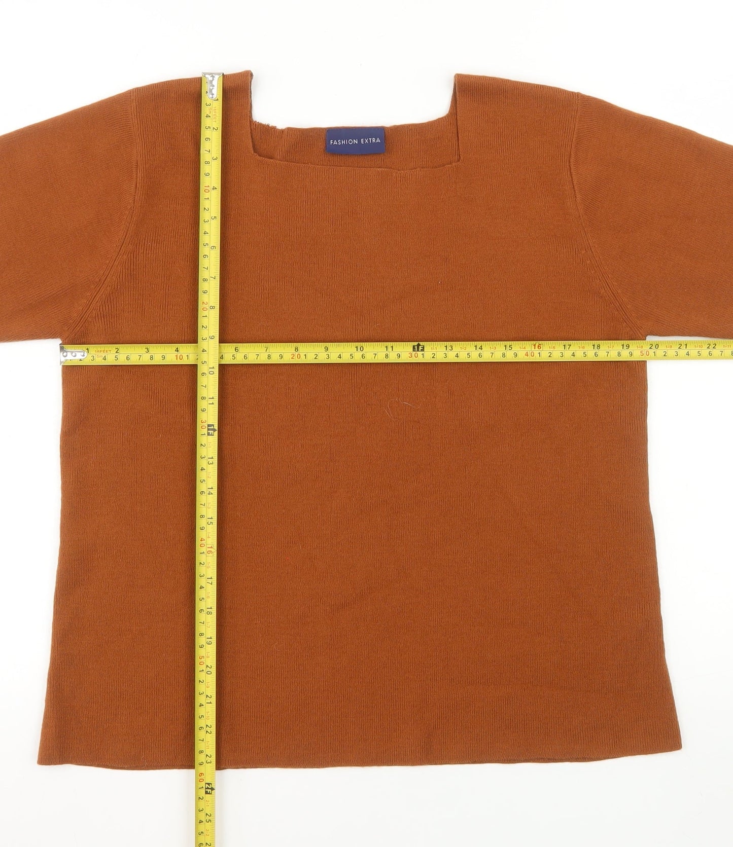 Fashion Extra Women’s Brown Acrylic Square Neck Short Sleeve Jumper Size 20/22