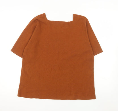 Fashion Extra Women’s Brown Acrylic Square Neck Short Sleeve Jumper Size 20/22