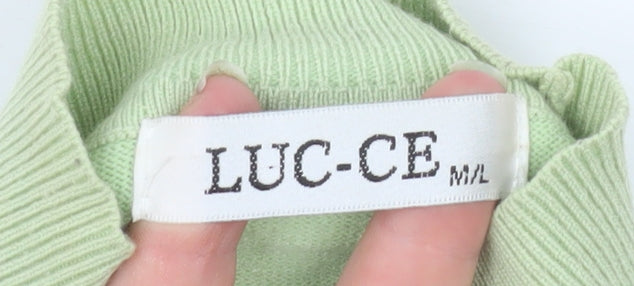 LUC-CE Women Green Mock Neck Long Sleeve Pullover Jumper M