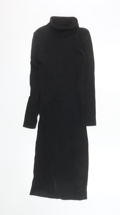 Brave Soul Women's Black Knit Bodycon Roll Neck Midi Dress Size S