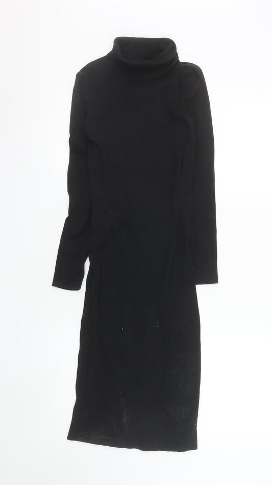 Brave Soul Women's Black Knit Bodycon Roll Neck Midi Dress Size S