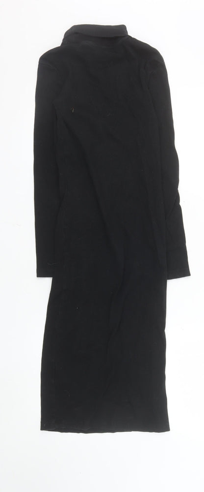 Brave Soul Women's Black Knit Bodycon Roll Neck Midi Dress Size S