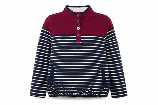 Front view of Bonmarché Women’s Navy Stripe Henley Sweatshirt XL Cotton Blend