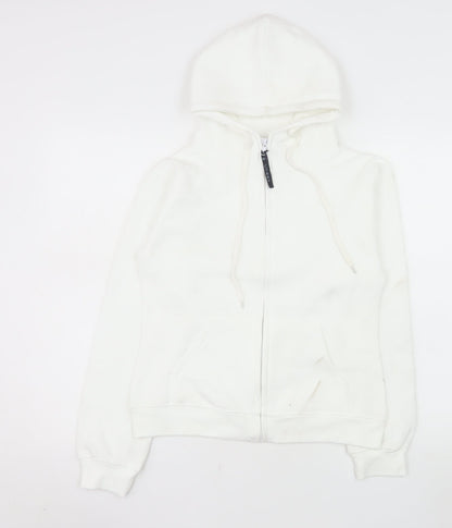 Uneek Ladies White Zip Up Hooded Fleece Jacket Size S