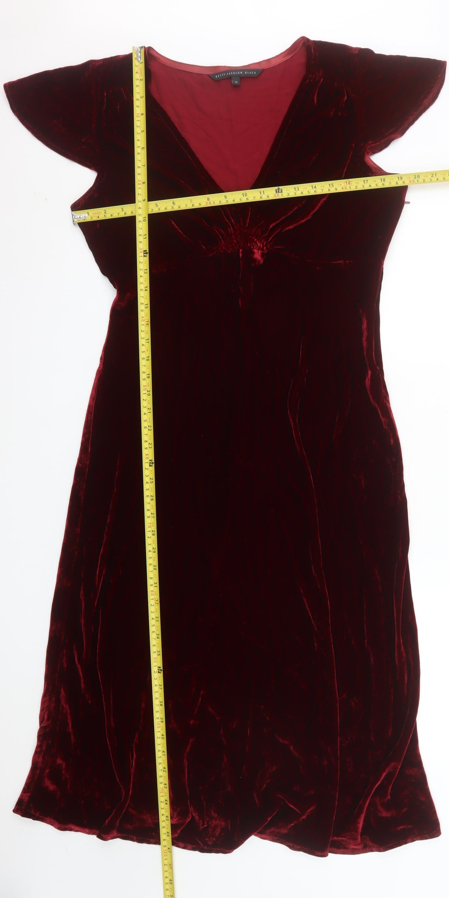 Betty Jackson Black Women Red Velvet V-Neck Fit & Flare Dress Size 16