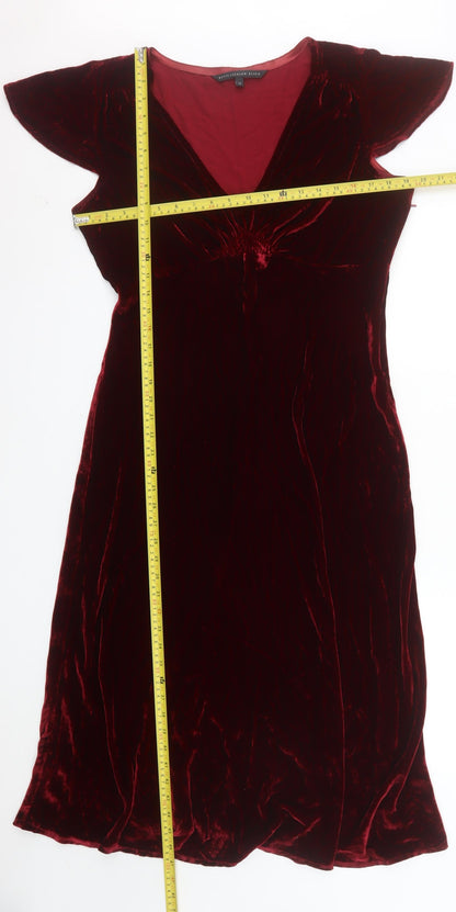 Betty Jackson Black Women Red Velvet V-Neck Fit & Flare Dress Size 16