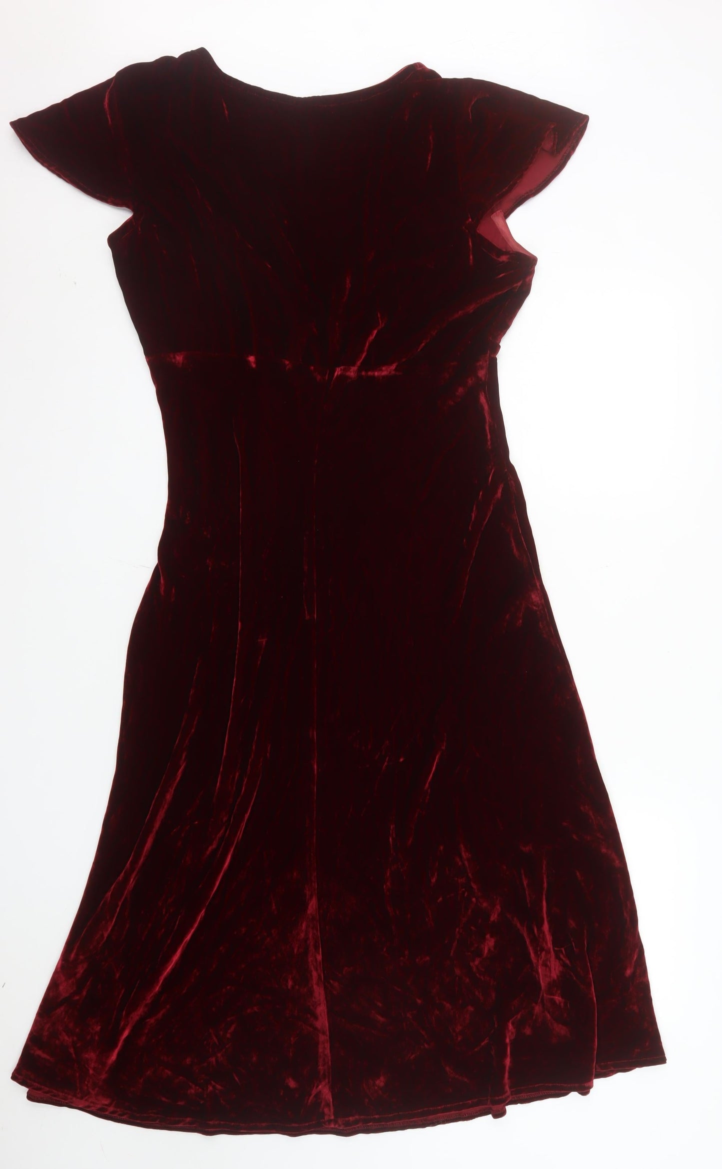 Betty Jackson Black Women Red Velvet V-Neck Fit & Flare Dress Size 16