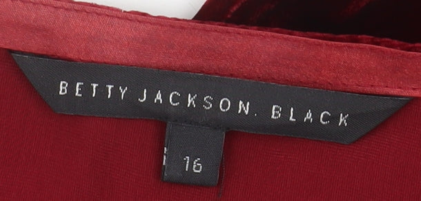 Betty Jackson Black Women Red Velvet V-Neck Fit & Flare Dress Size 16