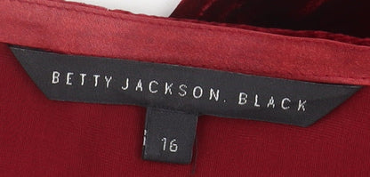 Betty Jackson Black Women Red Velvet V-Neck Fit & Flare Dress Size 16