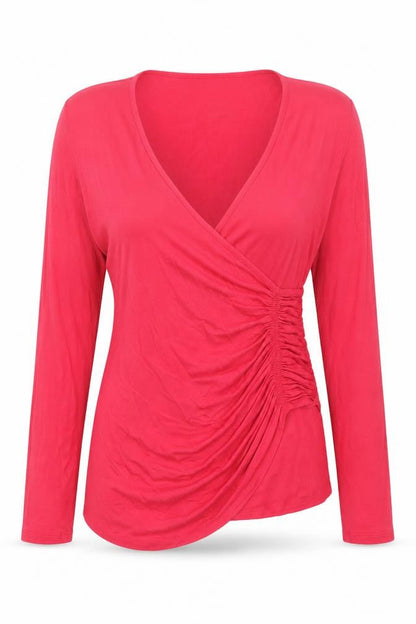 Front view of Simon Jeffrey Women’s Red Wrap Blouse UK 12 Long Sleeve V-Neck