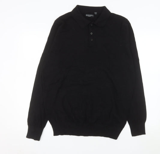 Brave Soul Men's Black Long Sleeve Cotton Polo Shirt XL