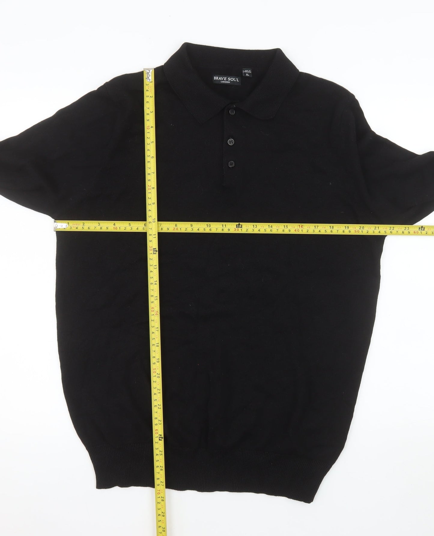 Brave Soul Men's Black Long Sleeve Cotton Polo Shirt XL