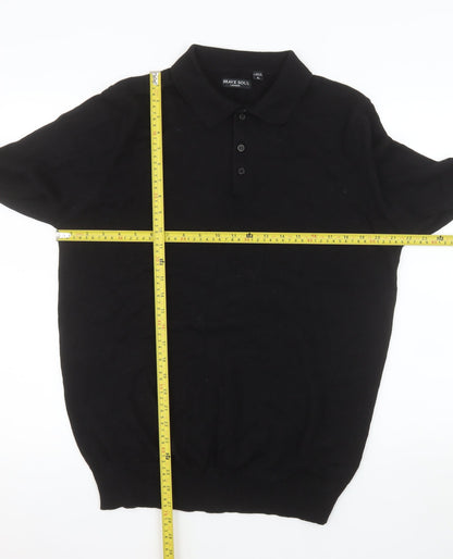 Brave Soul Men's Black Long Sleeve Cotton Polo Shirt XL