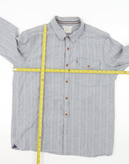 White Stuff Men's Blue Classic Fit Striped Cotton Long Sleeve Shirt L