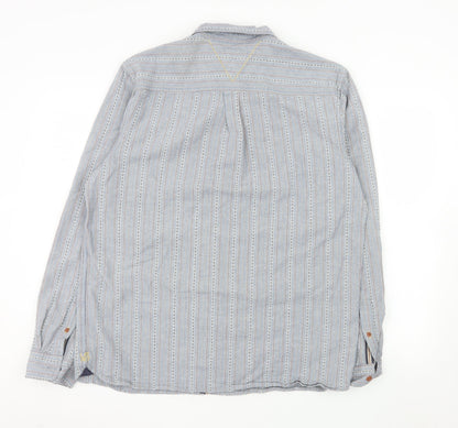White Stuff Men's Blue Classic Fit Striped Cotton Long Sleeve Shirt L