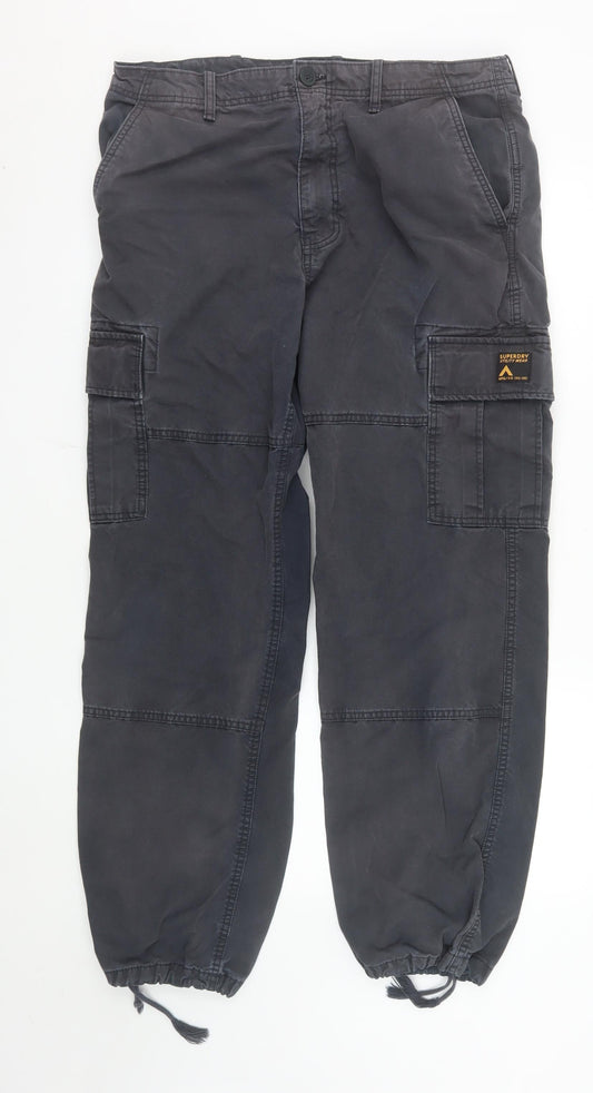 Superdry Men's Black Cargo Utility Trousers 34/32 Cotton