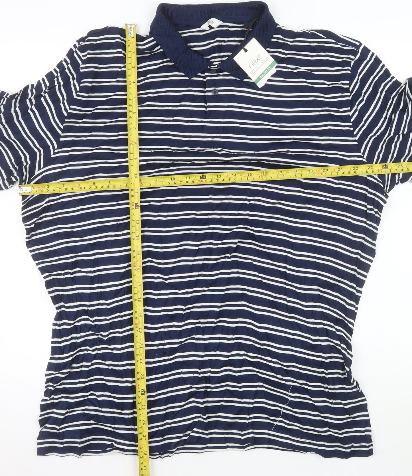 Next Men's Blue Striped Cotton Polo Shirt 2XL Regular Fit