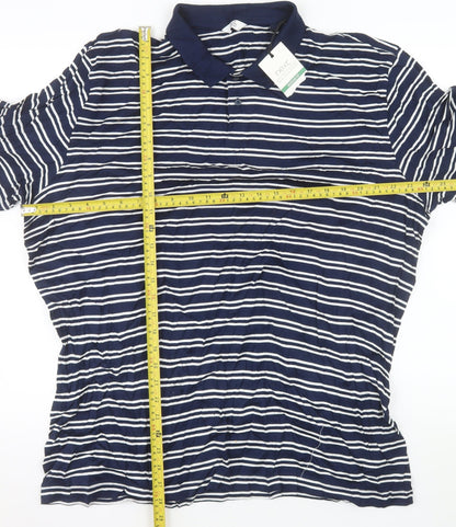 Next Men's Blue Striped Cotton Polo Shirt 2XL Regular Fit