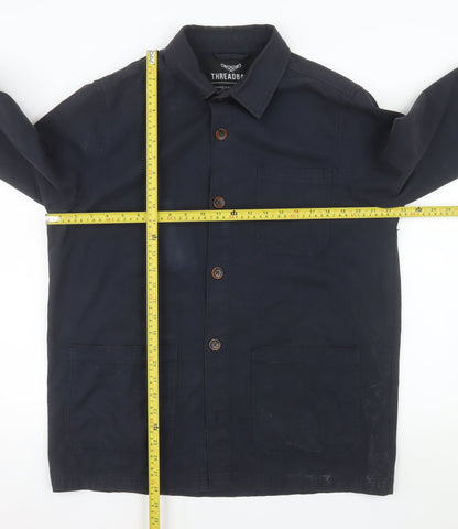 Threadbare Men's Blue Cotton Button-Up Casual Overshirt M