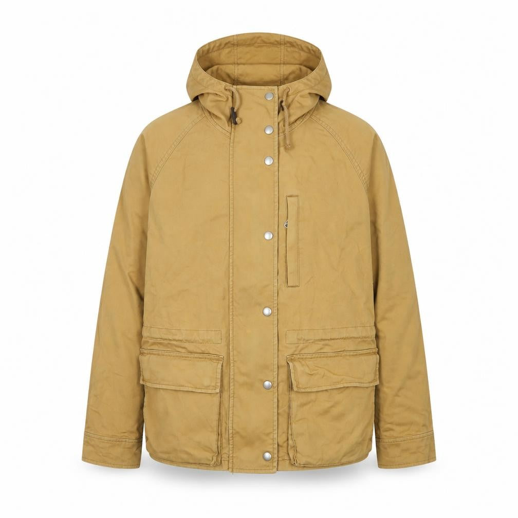 Front view of Gap Men's Brown Cotton Hooded Parka Jacket, size M, Regular Fit