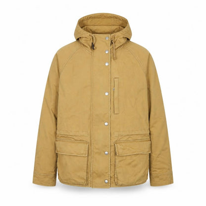 Front view of Gap Men's Brown Cotton Hooded Parka Jacket, size M, Regular Fit