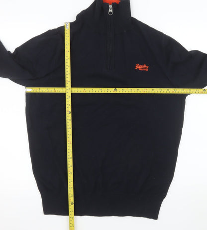 Superdry Men's Blue XL 1/2 Zip High Neck Cotton Sweatshirt