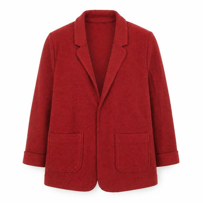 Front view of Tu Women Red Cotton Blend Textured Blazer, size 14, Classic Fit