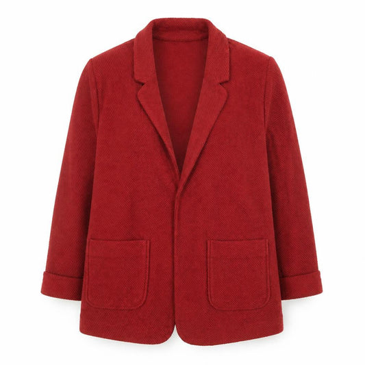 Front view of Tu Women Red Cotton Blend Textured Blazer, size 14, Classic Fit