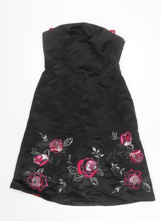Début Women Black Floral Strapless Knee Length Party Dress Size 12