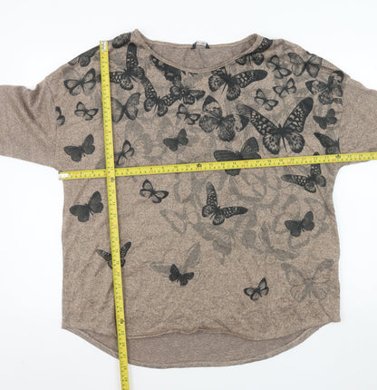 Roman Women's Beige Butterfly Print Pullover Jumper Size 20