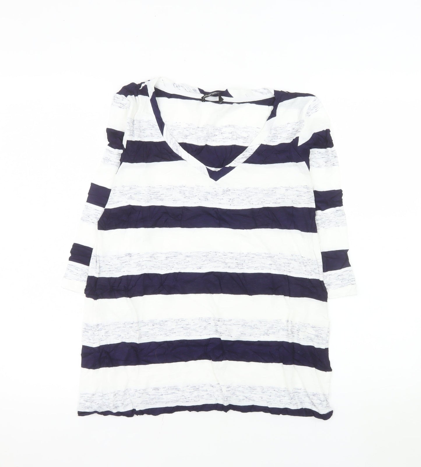 Marks and Spencer Women Blue Striped V-Neck T-Shirt UK 14