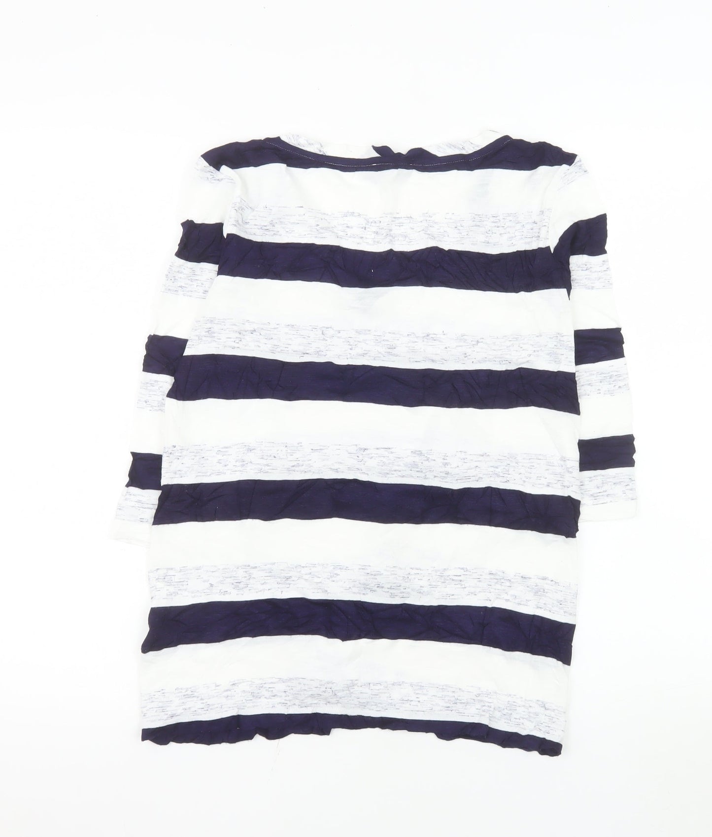 Marks and Spencer Women Blue Striped V-Neck T-Shirt UK 14