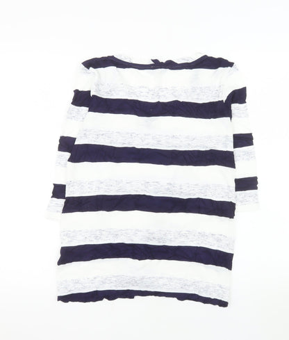 Marks and Spencer Women Blue Striped V-Neck T-Shirt UK 14