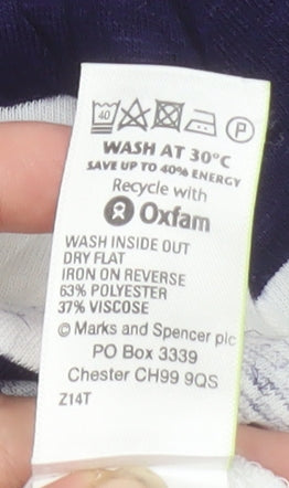 Marks and Spencer Women Blue Striped V-Neck T-Shirt UK 14